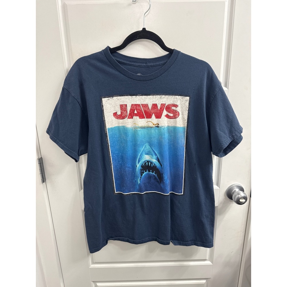 Universal Studios Jaws Movie Poster Graphic‎ T-Shirt Mens Large Navy Blue Retro